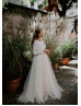Boat Neck Lace Tulle Keyhole Back Unique Wedding Dress